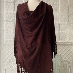 Italian Brown Suede Fringe Triangle Scarf Shawl